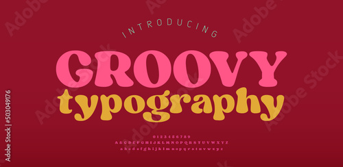 70s retro groovy alphabet letters font and number фототапет