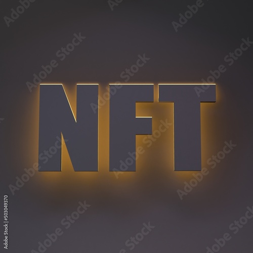 NFT text depicted in 3D. 3d render.