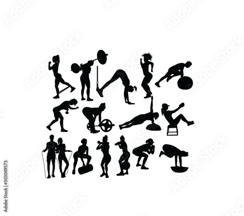 Fitness and Gym Activity Silhouettes, art vector design