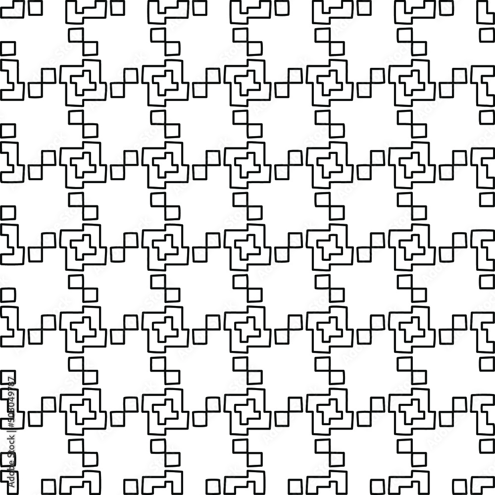 Stylish texture with figures from lines.
Abstract geometric black and white pattern for web page, textures, card, poster, fabric, textile. Monochrome graphic repeating design.