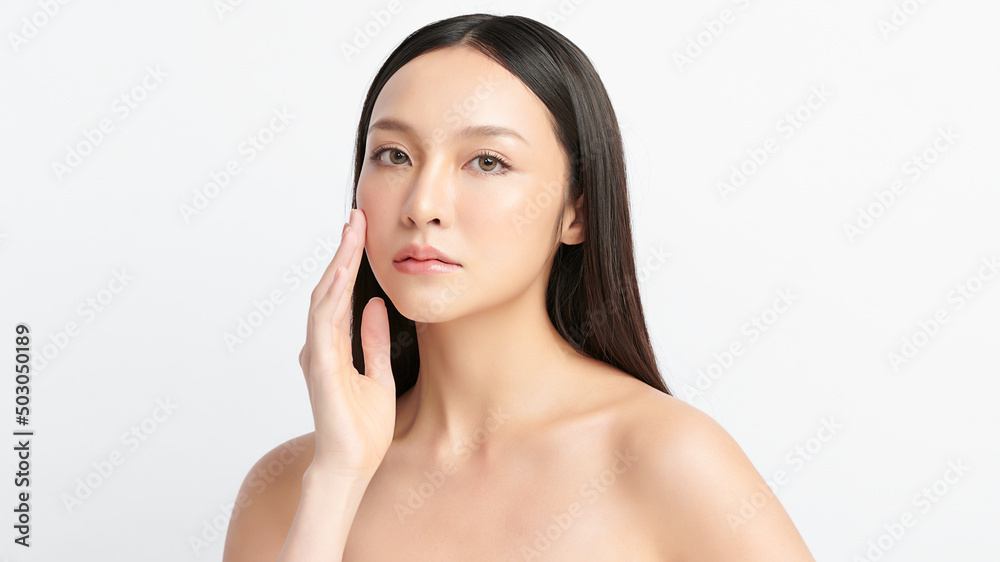 Beautiful young asian woman with clean fresh skin on white background, Face care, Facial treatment, Cosmetology, beauty and spa, Asian women portrait. Beautiful young asian woman with clean fresh skin on white background, Face care, Facial treatment, Cosmetology, beauty and spa, Asian women portrait.