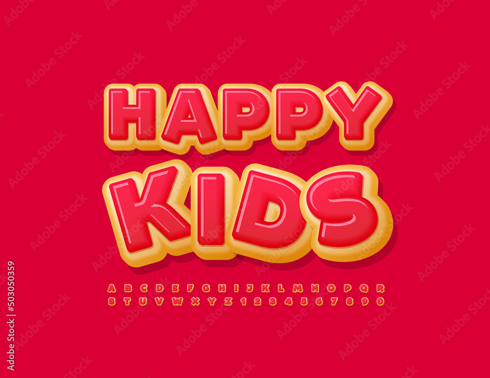 Vector sweet logo Happy Kids.Tasty Donut Font. Artistic Alphabet Letters and Numbers Vector sweet logo Happy Kids.Tasty Donut Font. Artistic Alphabet Letters and Numbers