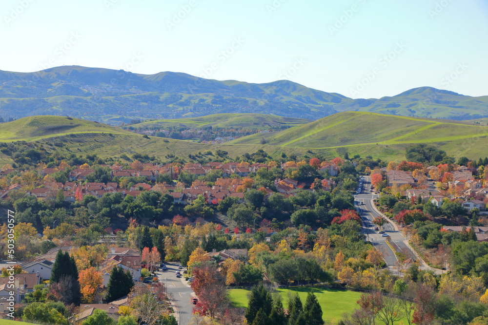 The city plantations of San Ramon make up for the lack of native autumn foliage in California