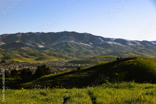 A view of hills in the East Bay after a winter storm dumped several inches of snow in Morgan Territory Open Space