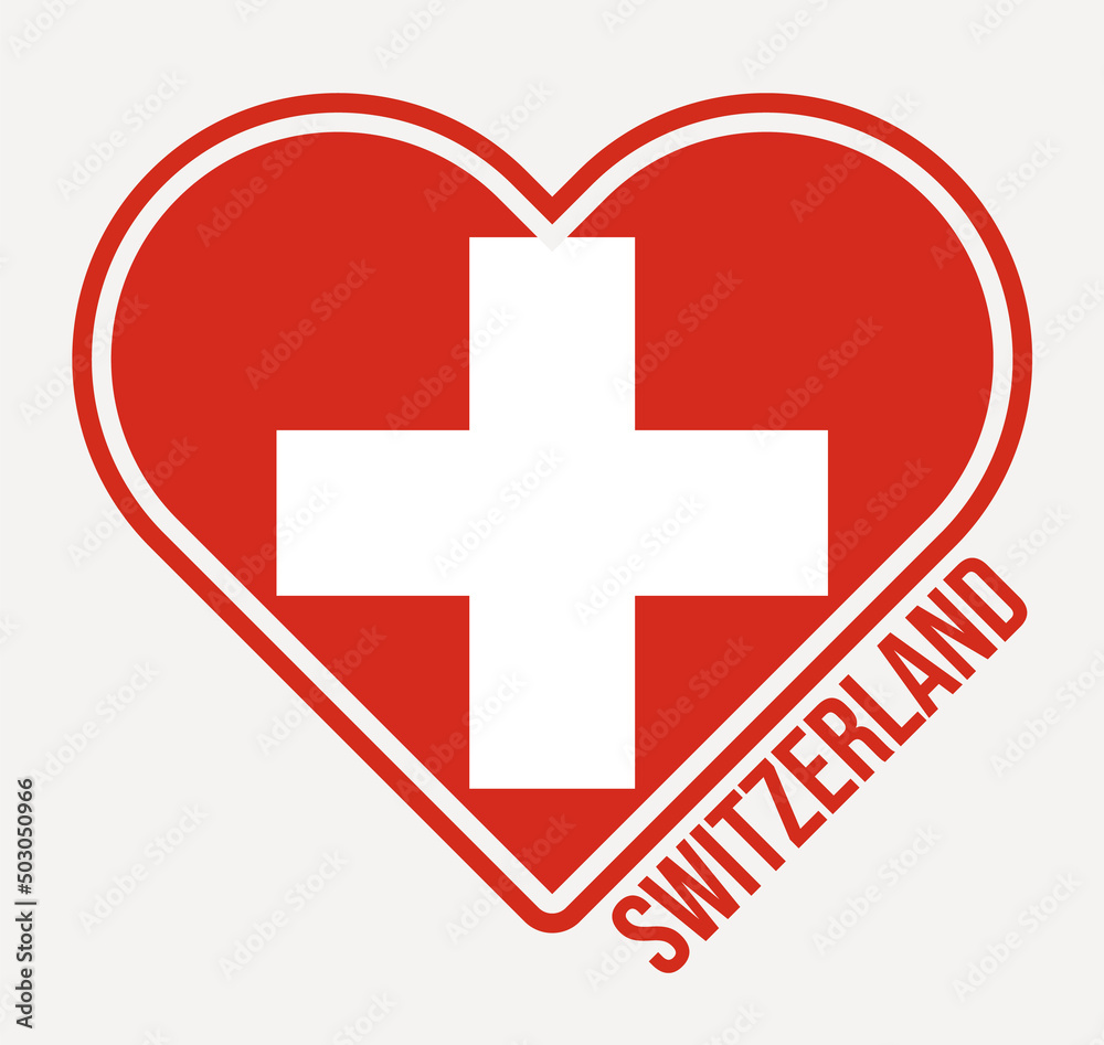 Obraz premium Switzerland heart flag badge. Made with Love from Switzerland logo. Flag of the country heart shape. Vector illustration.