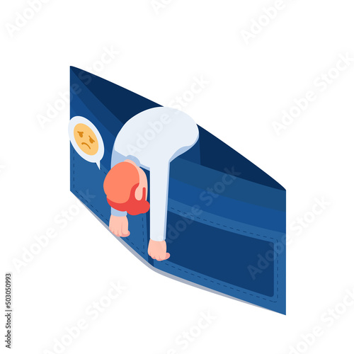Isometric Businessman Fainting Inside Empty Wallet