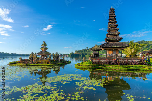Pura Ulun Danu Bratan, Hindu temple on Bratan lake landscape, one of famous tourist attraction in Bali, Indonesia