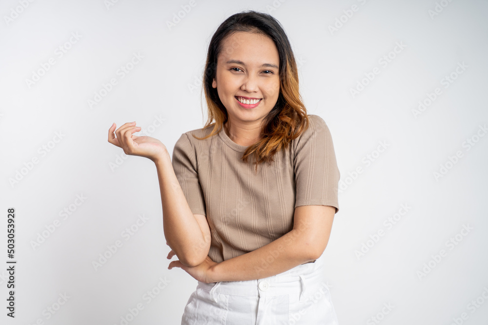 young beautiful ethnic asian woman stand with crossed hands on isolated background young beautiful ethnic asian woman stand with crossed hands on isolated background