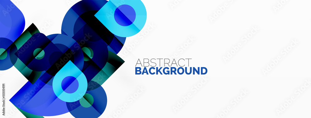 Fototapeta premium Colorful round shapes, circles and triangles background. Minimal geometric template for wallpaper, banner, presentation