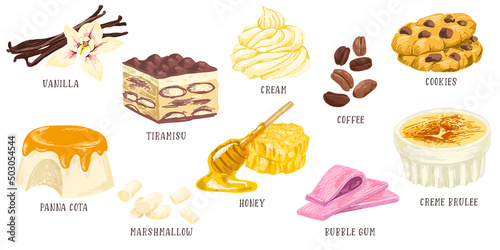 Set of confectionery flavors, vanilla tiramisu cream