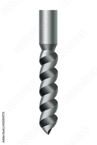 Drill bit of steel or other metal twist shape. Professional nozzle for drill hammer or screwdriver. Vector icon isolated on white background