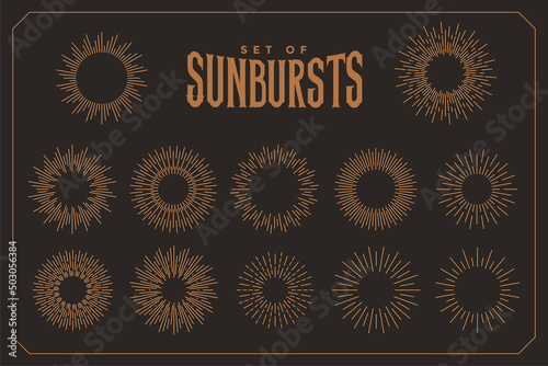 big set of sunburst rays in hand drawn style
