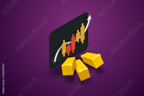 Candlestick chart graphs and gold bars buying and selling gold bullion
