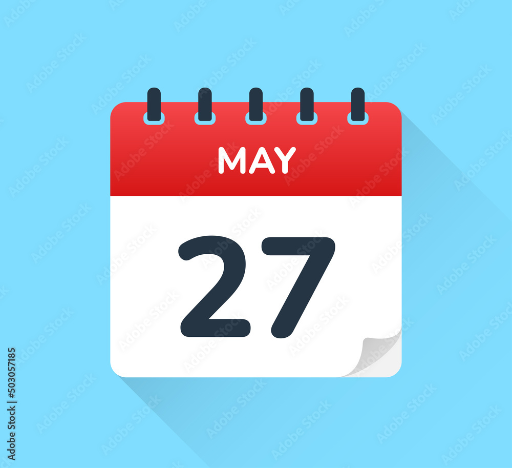May 27, calendar icon. 27 day of the month isolated on blue background. May 27, calendar icon. 27 day of the month isolated on blue background.