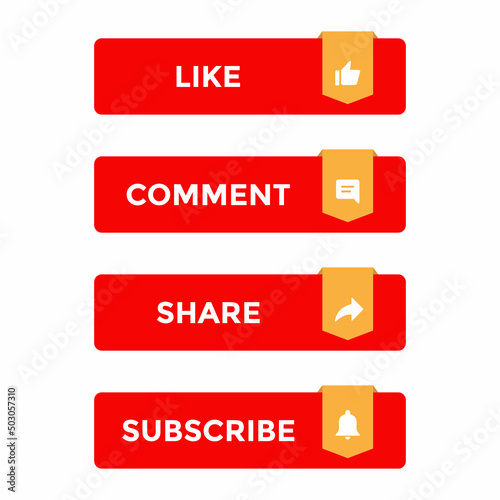 Like, comment, share and subscribe in bar button. Icon set for promote streaming channel
