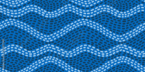 Blue mosaic seamless pattern with abstract wavy design. Vector background in Mediterranean style. photo