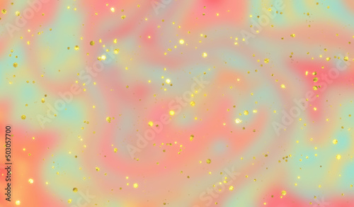 Iridescent holographic background with shining gold glitter