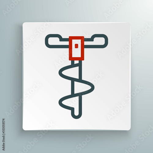 Line Hand ice drill for winter fishing icon isolated on white background. Colorful outline concept. Vector