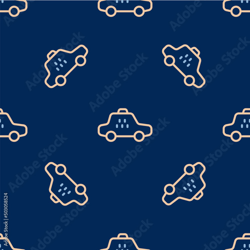 Line Taxi car icon isolated seamless pattern on blue background. Vector