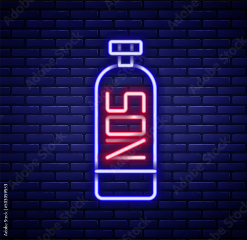 Glowing neon line Nitrous oxide icon isolated on brick wall background. Colorful outline concept. Vector