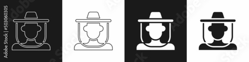 Set Beekeeper with protect hat icon isolated on black and white background. Special protective uniform. Vector