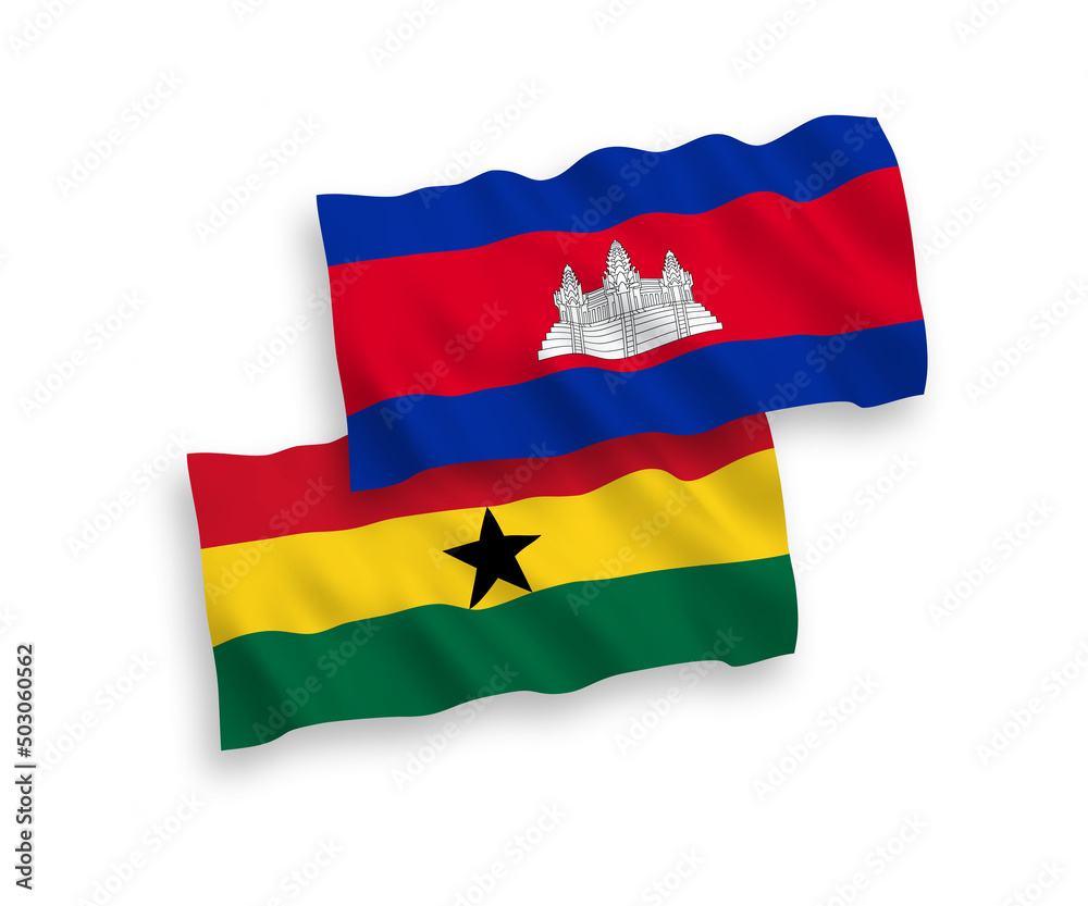 Flags of Kingdom of Cambodia and Ghana on a white background Flags of Kingdom of Cambodia and Ghana on a white background