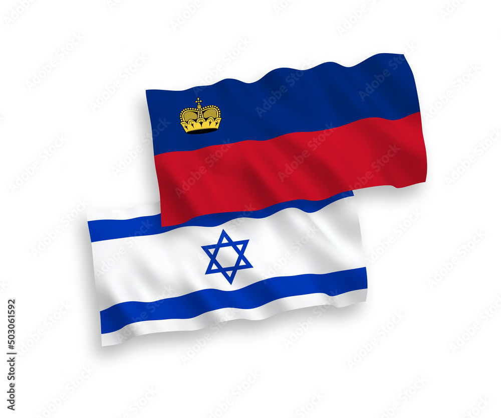 Flags of Liechtenstein and Israel on a white background Flags of Liechtenstein and Israel on a white background