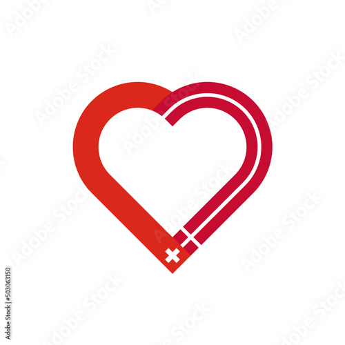 friendship concept. heart outline icon of switzerland and denmark flags. vector illustration isolated on white background