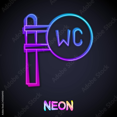 Glowing neon line Toilet icon isolated on black background. WC sign. Washroom. Vector
