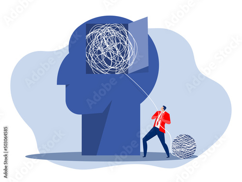 The opposite mindset chaos and order in thoughts on head human concept. vector illustration