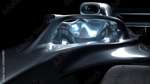 elegant dramatic super sports racing formula one car in dramatic light 2021 edition in dark black environment front side cockpit view - 3d render of beautiful background wallpaper photo