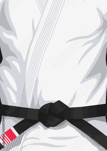 Brazilian Jiu-Jitsu white Gi poster background . Bjj kimono invitation poster. Black belt. Jiu-Jitsu classes. Grappling classes.	