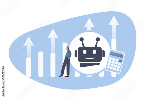 AI in Finance industry concept. Assessing machine learning in financial services - Risk Assessment, Fraud Detection And Management, Financial Advisory Services and Trading. Vector flat illustration