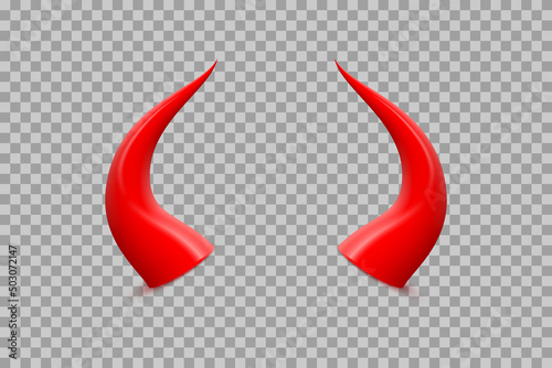 3d red devil horns of devilish scary monster from hell, realistic infernal demon head
