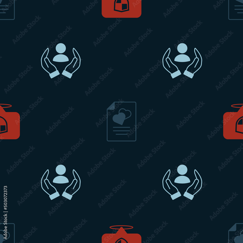Set Location shield, Marriage contract and Life insurance on seamless pattern. Vector Set Location shield, Marriage contract and Life insurance on seamless pattern. Vector