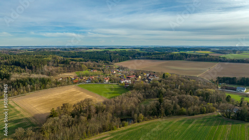 Luftaufnahme Wiesen und Felder in Bayern