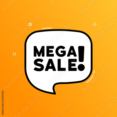 Speech bubble with mega sale text. Boom retro comic style. Pop art style. Vector line icon for Business and Advertising