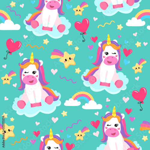 colorful seamless patterns with unicorns in cartoon style for kids. vector illustration © Екатерина Столяренко