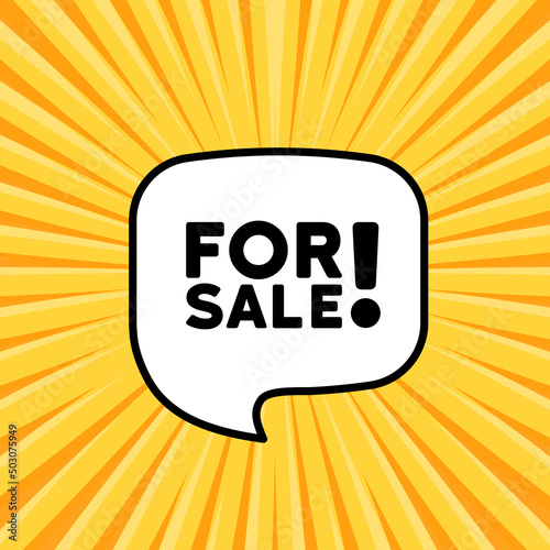 Speech bubble with for sale text. Boom retro comic style. Pop art style. Vector line icon for Business and Advertising