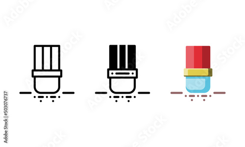 Pencil eraser icon. With outline, glyph and flat styles
