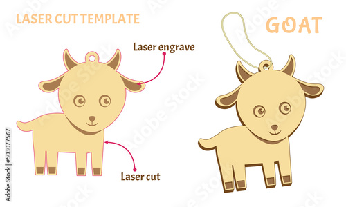 Goat toy from plywood. Template for laser cut and engrave. Chinese New Year Zodiac sign. Vector illustration in a simple style isolated on white.