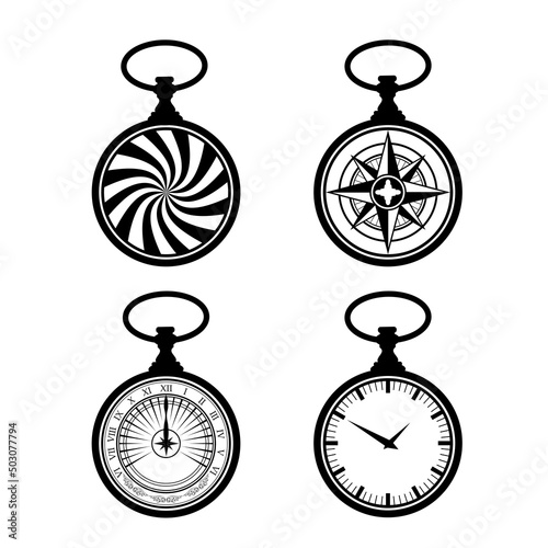 Four old watch clock and other design navigation elements