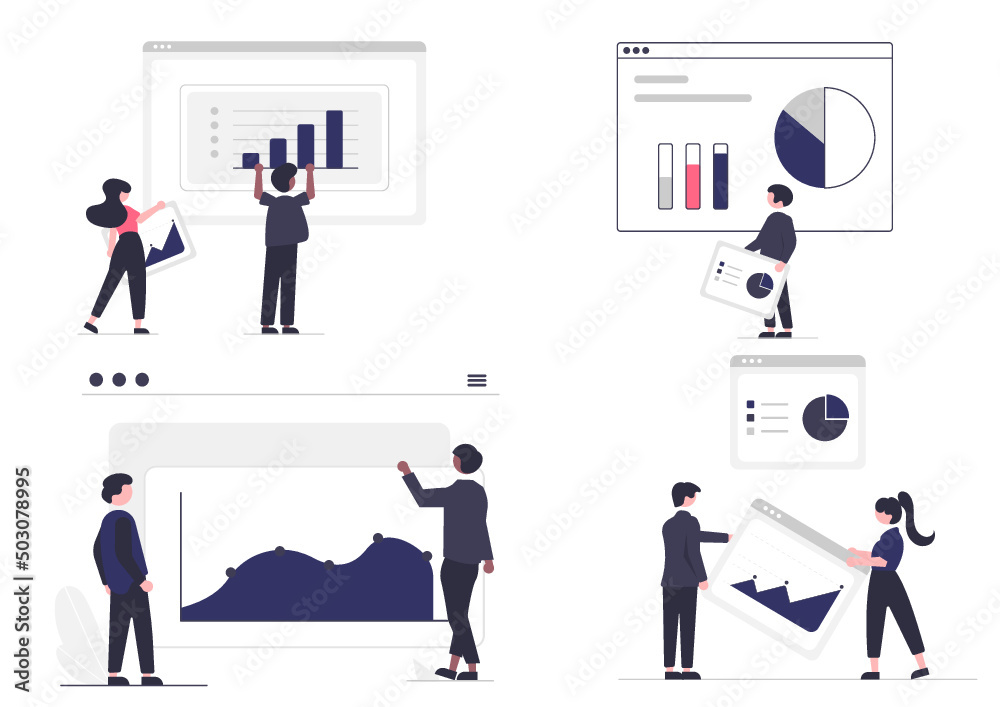 business people icon set with graphs business people icon set with graphs