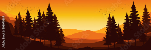 silhouette of mountain forest landscape vector illustration good for wallpaper, background, backdrop, tourism design, and design template
