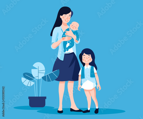 Mother holding her child baby son. Vector, Illustration, Flat Design Illustration. (ID: 503080362)