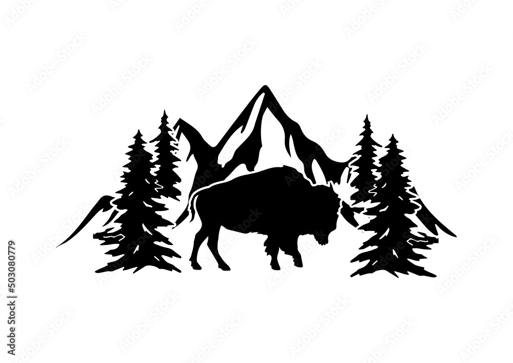 buffalo in the mountains, black clip art Stock Vector | Adobe Stock