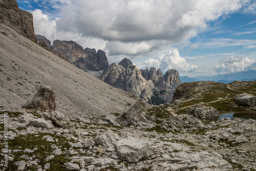 Mountain trail Tre Cime di Lavaredo in Dolomites in Italy