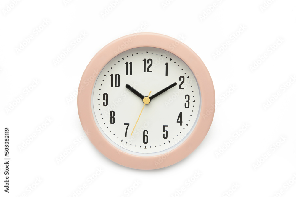 Pink clock isolated over white background close-up with clipping path Pink clock isolated over white background close-up with clipping path
