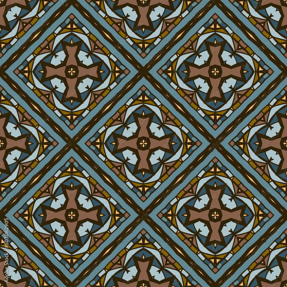 Seamless pattern for traditional arabic and indian pottery tiling, fabric, wall interior, cloth. Decor tile, texture print, mosaic oriental ornament.