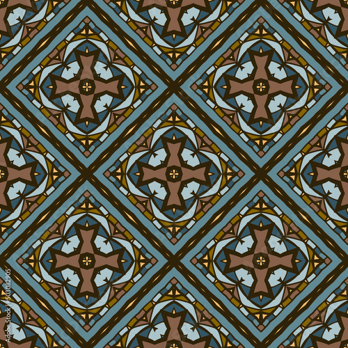 Seamless pattern for traditional arabic and indian pottery tiling, fabric, wall interior, cloth. Decor tile, texture print, mosaic oriental ornament.